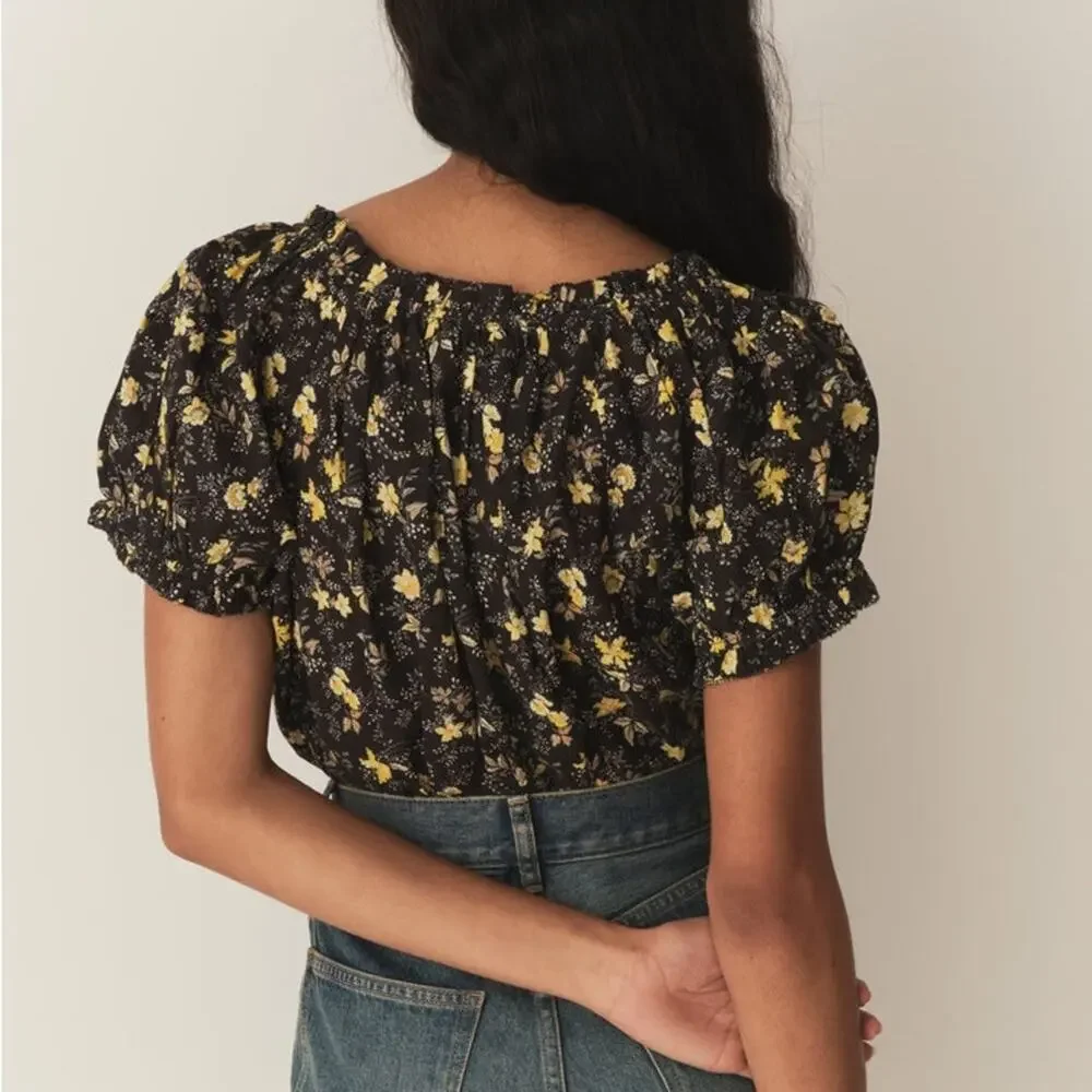 Doen Frederica Cotton Floral Puff Short Sleeve Blouse Top Winding Blossom